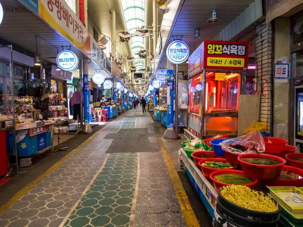Busan, South Korea - May 9, 2024: Street market near BIFF Square.