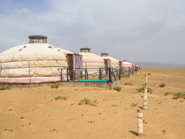 View of the Hongor Ger Camp in the Gobi Desert, Mongolia