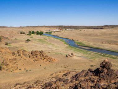Gobi Çölü, Moğolistan 'daki Ongi Nehri manzarası