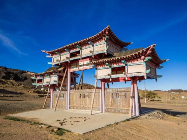 Gobi Çölü, Moğolistan 'daki Ongi Manastırı' nın manzarası