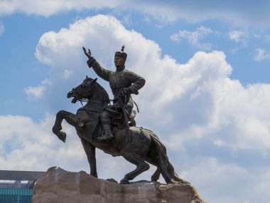 View of the Equestrian statue of Damdin Sukhbaatar in Sukhbaatar square in Ulaanbaatar, Mongolia