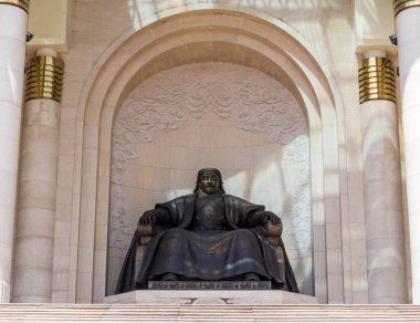 View of the Chinggis Khaan Statue in Sukhbaatar Square, Ulaanbaatar, Mongolia