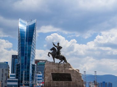 View of the Equestrian statue of Damdin Sukhbaatar in Sukhbaatar square in Ulaanbaatar, Mongolia