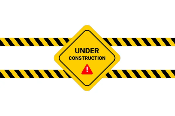 警告アイコン付きの建設標識の背景デザインの下でフラット — ストックベクタ