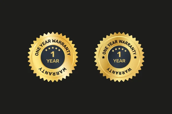 One Year Warranty Golden Labels Badges — Stock Vector