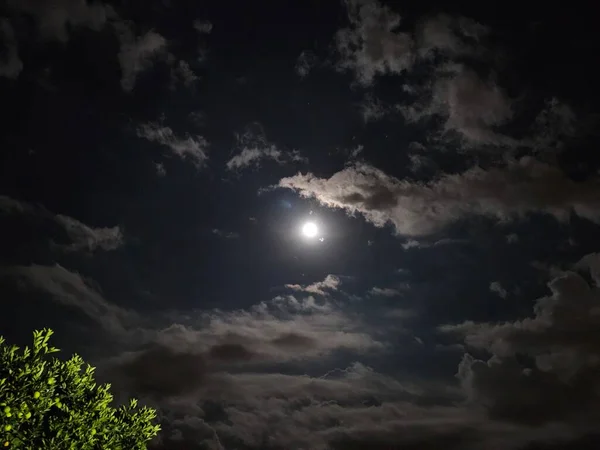 Noche Iluminada Con Nubes Blancas — Fotografia de Stock