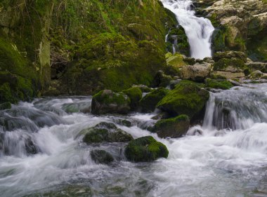 Ixkier ur-jauzia. Plazaola yeşil yolunda Ixkier şelalesi, Mugiro, Navarra.