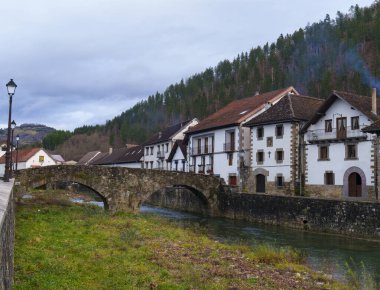 Medieval bridge in Otsagabia, Navarra. clipart