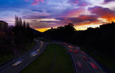 Traffic at dawn in the city of Donostia - San Sebastian, Euskadi clipart