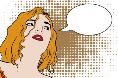 Bu güzel genç bayan, yukarı doğru kuşkulu, klasik vektör illüstrasyonuna benziyor.