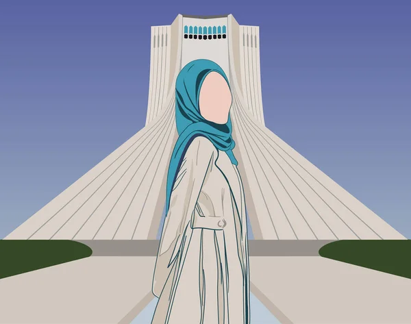 Iranisches Muslimisches Mädchen Hijab Posiert Mit Nach Rechts Gedrehtem Kopf — Stockvektor