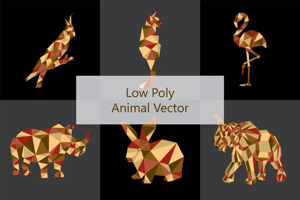 Low poly animals with selective limited colour vector art on dark background