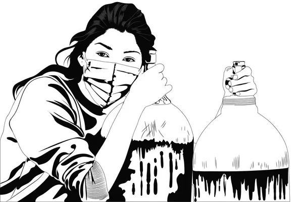 コロナウイルスのパンデミック時のインドの酸素不足 若い女性は酸素の2気筒を取得することができました — ストックベクタ