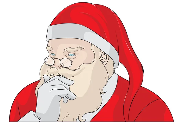 Санта Клаус Держит Руку Бороде Думает Глубоко Нарисованные Рождественские Иллюстрации — стоковый вектор