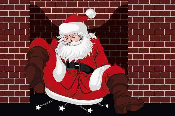 Weihnachtsmann Schlüpfte Durch Schornsteinfeger Zum Feuerraum Während Weihnachten Handgezeichnete Vektor — Stockvektor