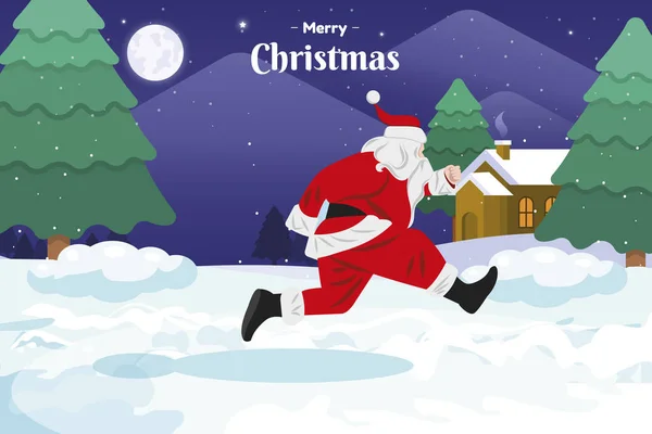 Mikulás Fut Gyorsan Kívánni Mindenkinek Boldog Karácsonyt Karácsony Este — Stock Vector