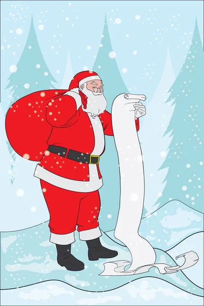 Санта Клауза Перевіряє Свій Довгий Список Сувоїв Перед Тим Подарунковий — стоковий вектор