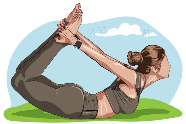 Yoga Positie Bekend Als Boog Houding Rug Buigen — Stockvector