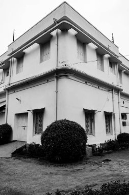 Eski ev izometrik perspektif fotoğraf siyah ve beyaz