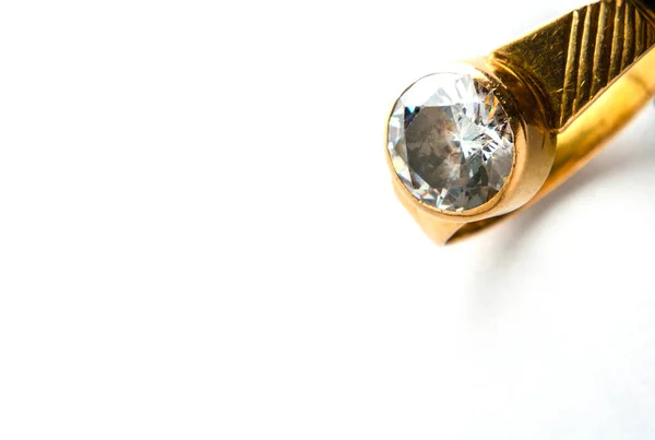 stock image Gold ring with zircon stones isolated on white background object photography