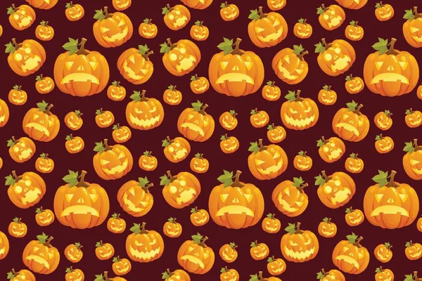 Set Von Fünf Halloween Kürbissen Mit Unterschiedlichem Gesichtsausdruck Nahtloser Hintergrund — Stockvektor