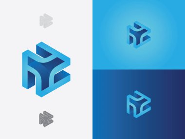 Mavi renk vektör logosu ile birleştirilmiş küçük harfli ilk harf h.