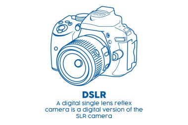 DSLR kamera el çizimi sanat vektörü illüstrasyonu