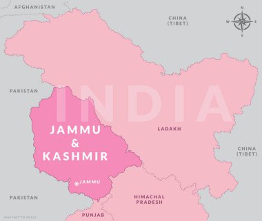 Jammu ve Kaşmir Hindistan 'ın başkenti Jammu' nun el çizimi vektör haritası