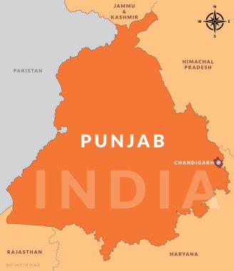 Başkent Chandigarh el çizimi vektör haritalı Punjab Eyaleti Hindistan