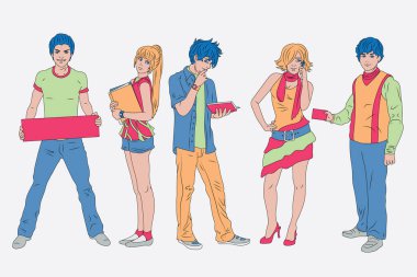 Stok Sanat ve Web Tasarımı İçin Mükemmel Erkek ve Kızların Eğlenceli ve Oyuncu İllüstrasyonu