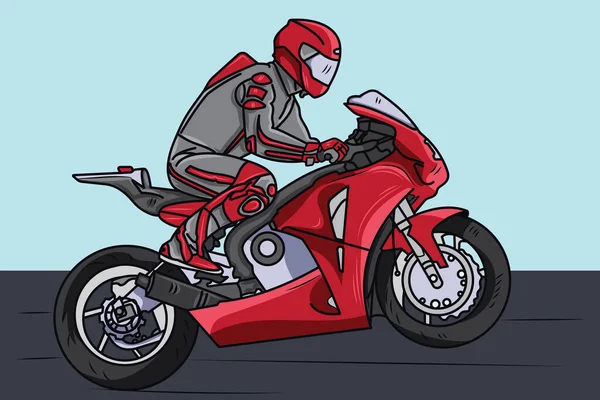 Elegante Veloz Ilustración Vectorial Dibujada Mano Motociclista Una Motocicleta Moderna — Vector de stock