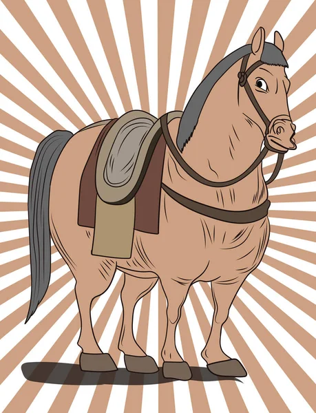 Ciekawostka Ilustracja Konia Studiującego Jego Tack Rider — Wektor stockowy