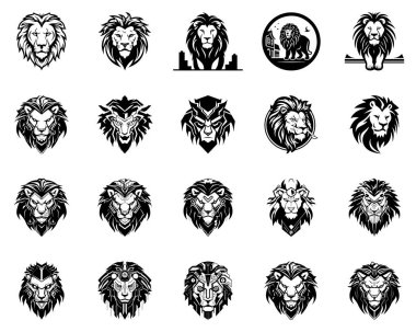 El çizimi aslan logosu maskot koleksiyonu vektör sanat çizimi