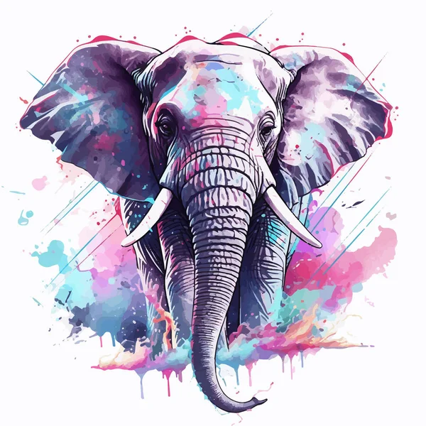 Elephants Drawn Water Color Image Traced Illustrator Vector Property — Stock Vector