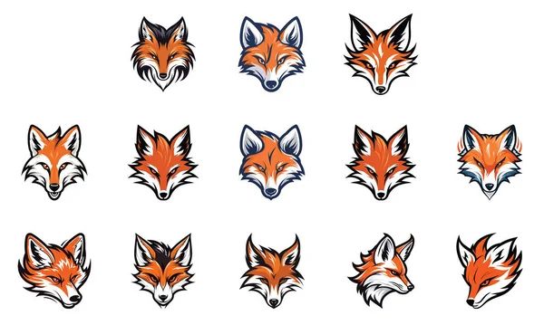 Foxes Flamejantes Conjunto Logotipos Vetor Com Cabeças Fox Infundidas Pelo — Vetor de Stock