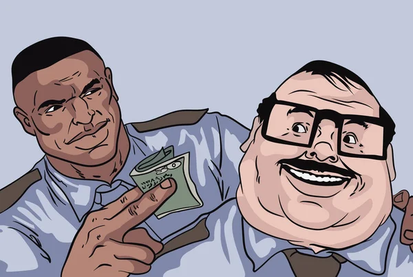 Ilustrasi Yang Menggambarkan Transaksi Keuangan Antara Dua Orang Berseragam Dengan - Stok Vektor