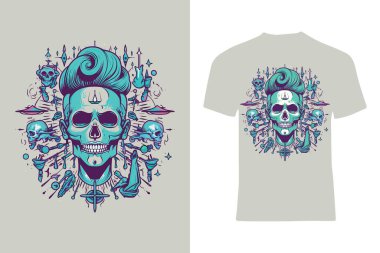 Karanlığın gizemini bu tişört tasarımıyla çöz. Ürkütücü iskelet kafaları var. Farklı olmaya cesaret edenler için mükemmel..