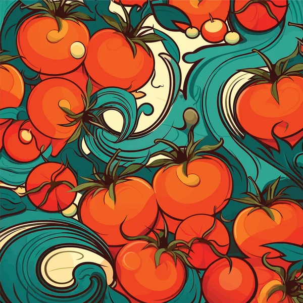Explorez Charme Unique Motif Tomate Abstrait Avec Des Feuilles Représenté — Image vectorielle