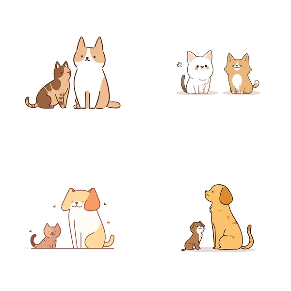 探索这种简单的有机线条艺术 特点是一只可爱的猫和狗 手绘精美 触觉简约 — 图库矢量图片