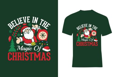 Renkli Noel temalı tişört grafikleri, Noel Baba dekorasyonu ve tatil mesajı. Mevsimlik giysiler için mükemmel, neşeli eğlence ve tatil sihrini neşeli ve eğlenceli bir tarzda vurgulayan.