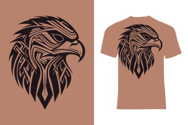 Kabile elementleri ve mekanik motiflerle karmaşık kartal kabile başı illüstrasyonu, modern tişört tasarımları ve eşsiz grafik projeleri için mükemmel..