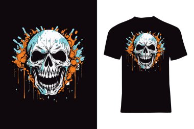Kabaklı, dolunay arkaplanlı, ürkütücü bir kafatası tasviri. Cadılar Bayramı temalı tişört tasarımı için mükemmel. Ürkütücü ve neşeli titreşimler..