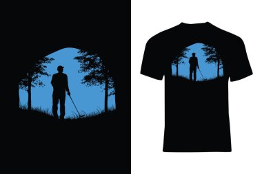 Canlı mavi bir gökyüzünün altında, ağaçların arasında bastonuyla yürüyen bir insanı gösteren siluet çizimler. Yaratıcı ya da tasarım projelerinde doğa ve yalnızlık temaları için mükemmel.