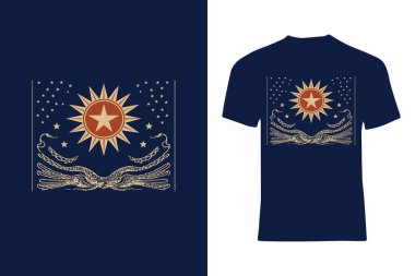 Donanma gömleğindeki desenler ve kanatlarla çevrili parlak bir yıldızın sanatsal grafiği.