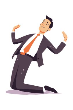 Takım elbiseli kendinden emin bir işadamının etkileyici, dinamik bir duruş sergilediği, profesyonel bir ortamda başarı, güven ve enerjiyi sembolize eden canlı bir vektör çizimi.