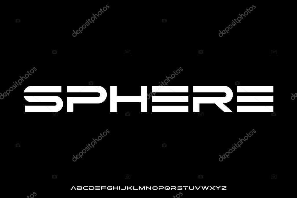 Modern wide geometric alphabet display font vector. Futuristic typography style