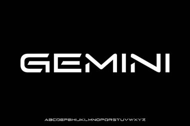 Modern yaratıcı fütürist alfabe yazı tipi görüntüleme vektörü. Eşsiz genişletilmiş teknoloji tipografi biçimi