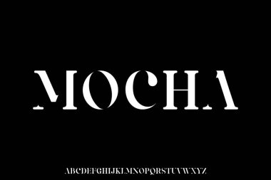 Klasik şablon tipi alfabe yazı tipi vektörü. Mocha yazı tipi
