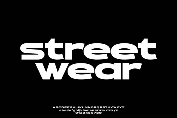 Современный широкий алфавит уличной одежды отображает вектор шрифта. Модный городской шрифт