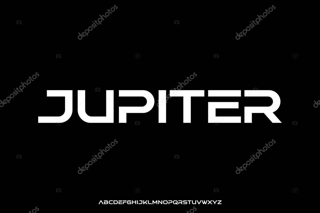 Modern futuristic style alphabet display font vector illustration. Jupiter typeface